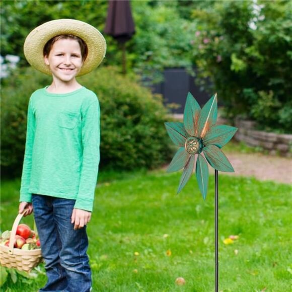 Pinwheels for Yard and Garden, 38 Inches Metal Kinetic Wind Spinner - Picture 6 of 7